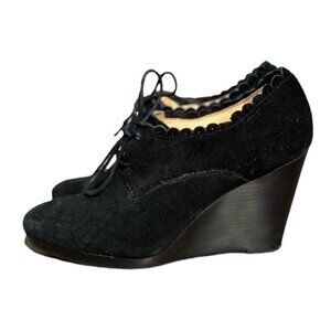 🌻 Jack Rogers "Olivia” Black Suede Wedge Booties Boots Women’s Size 8.